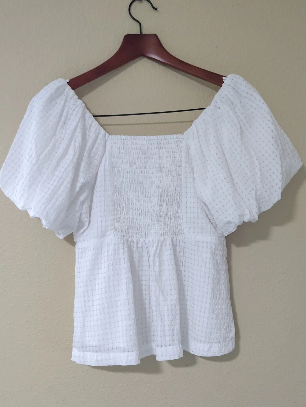 Old Navy Trapeze Puff Sleeves Babydoll V Neck Top Size M Calla Lilly Beachy Boho